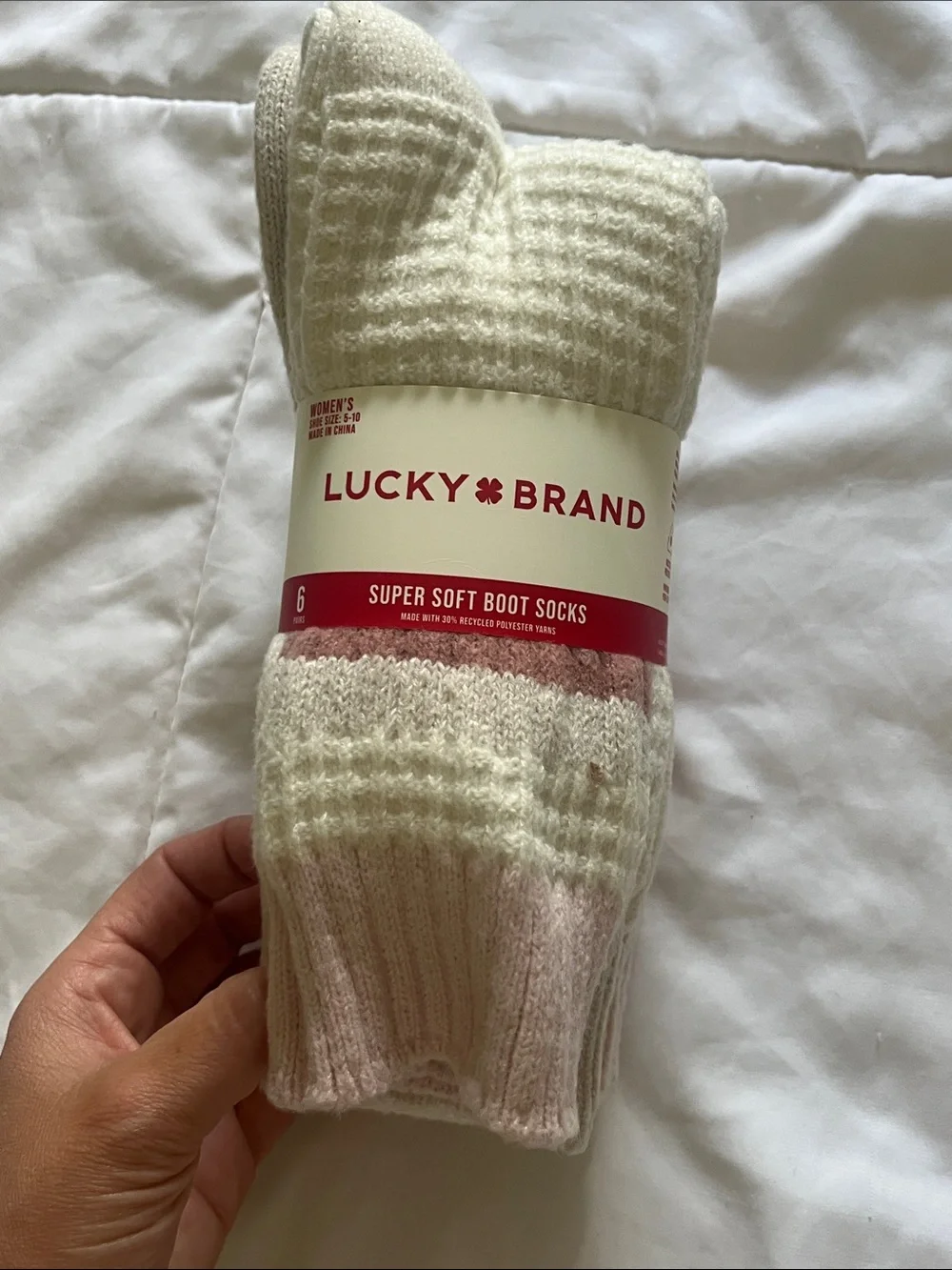Lucky Brand Women's Super Soft Boot Socks - Pink and Cream